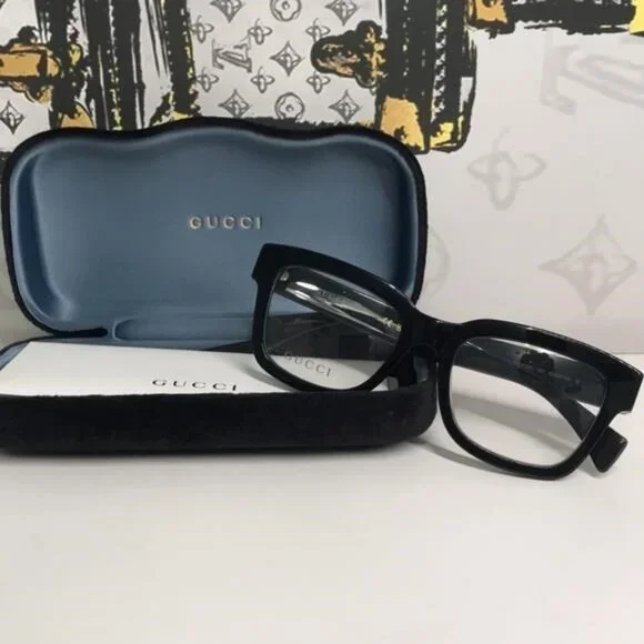 ✨ Luxury New Authentic Gucci GG1138O 001 Black Square Eyeglasses ✨